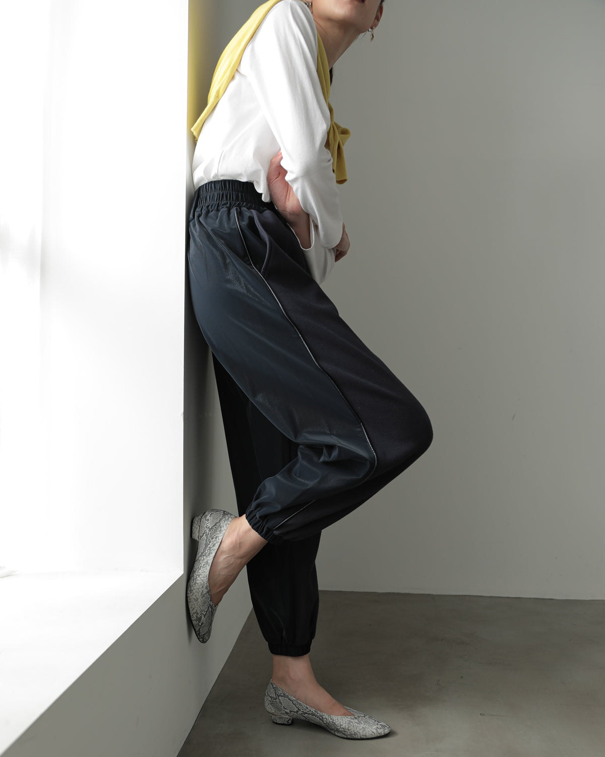 fleece fleece x synthetic leather jogger pants