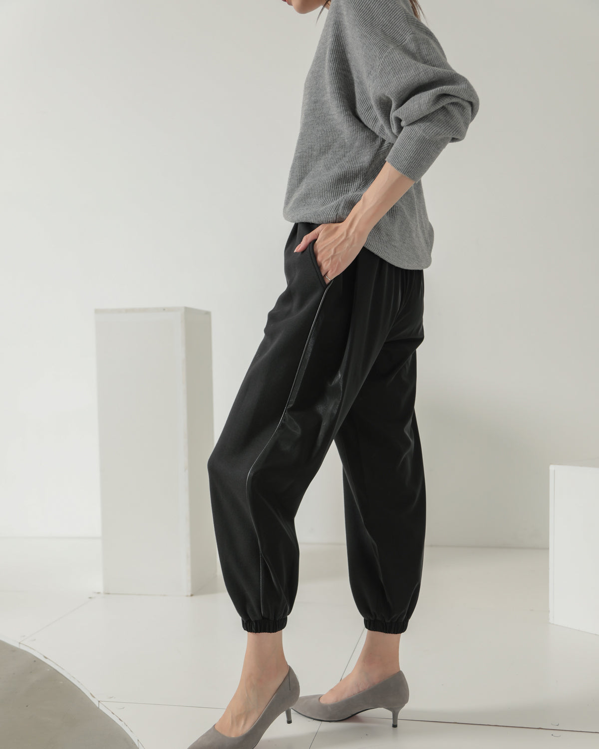 fleece fleece x synthetic leather jogger pants