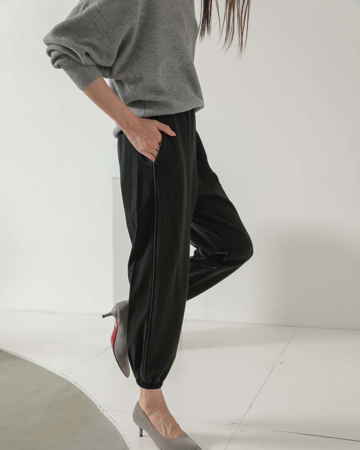 fleece fleece x synthetic leather jogger pants