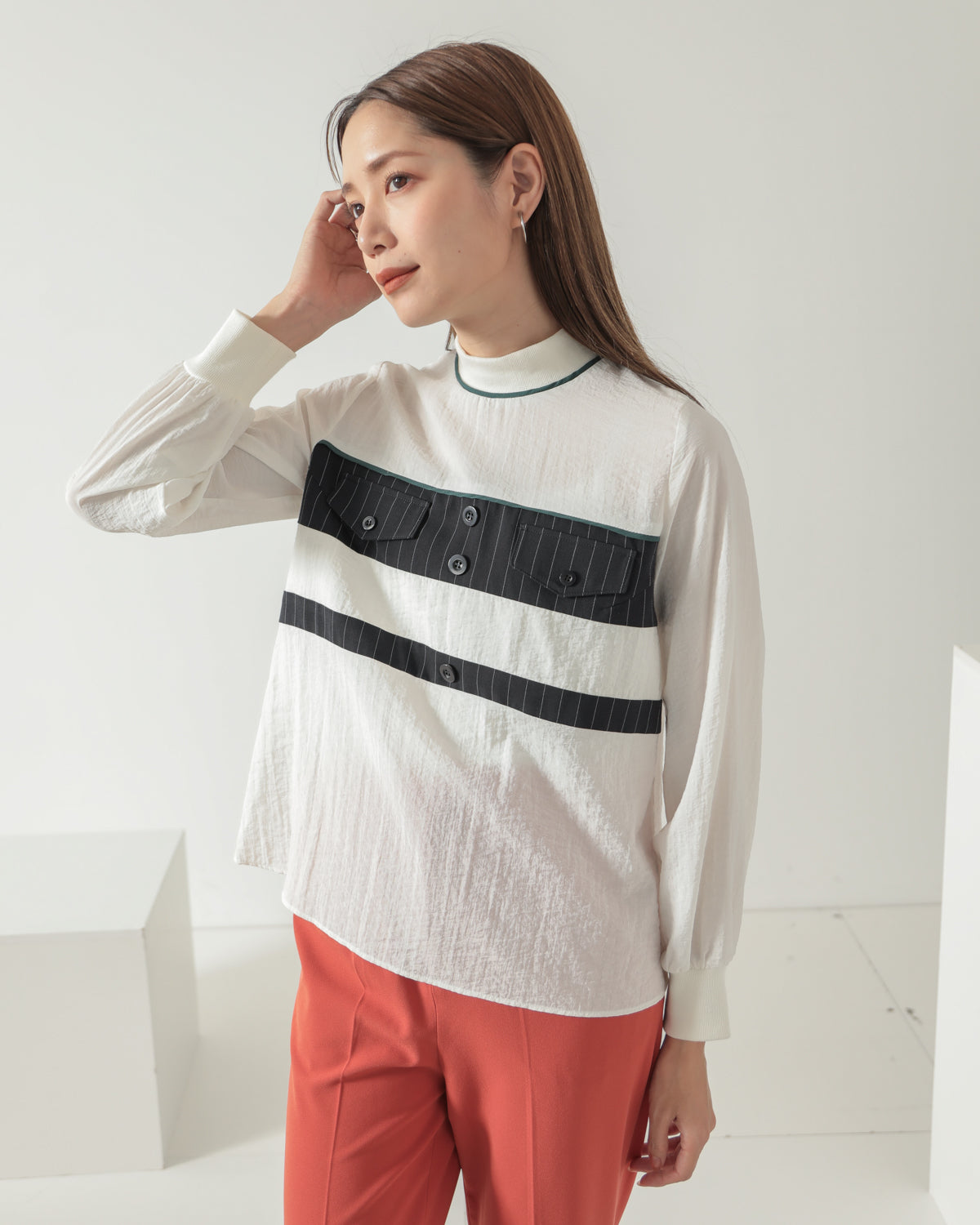 stripe switching high neck