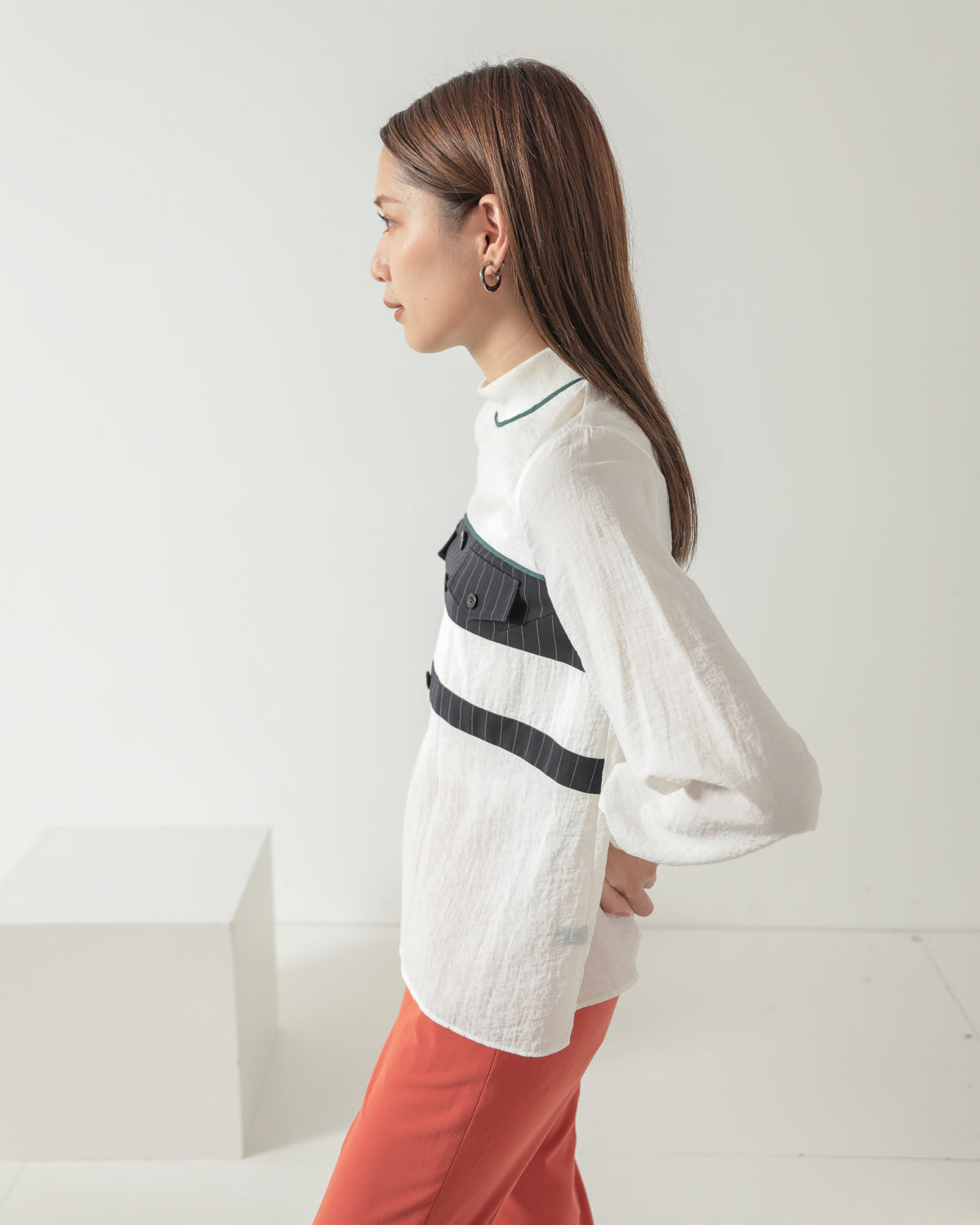 stripe switching high neck