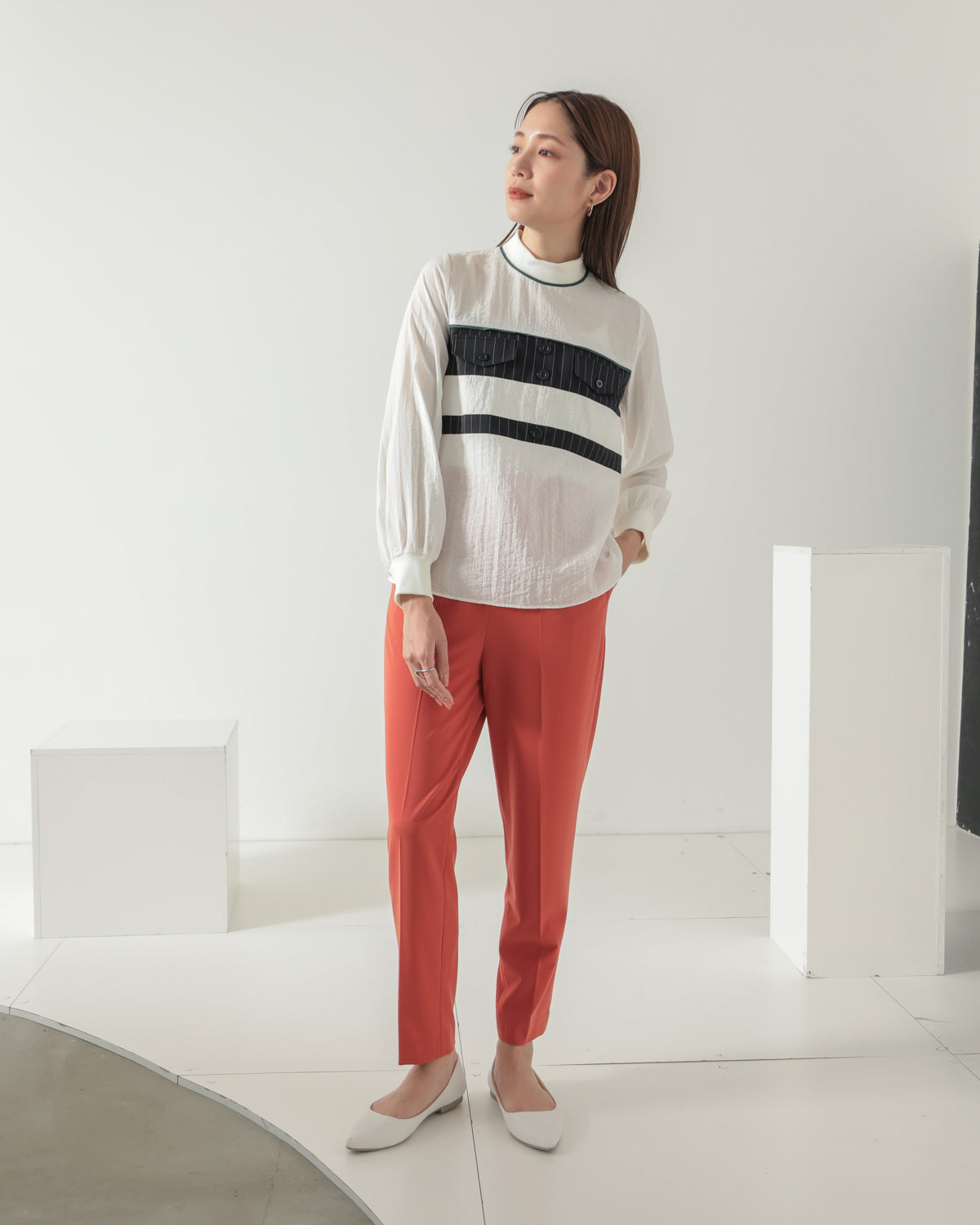 stripe switching high neck