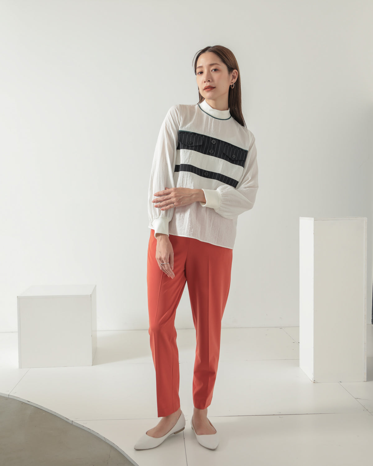 stripe switching high neck