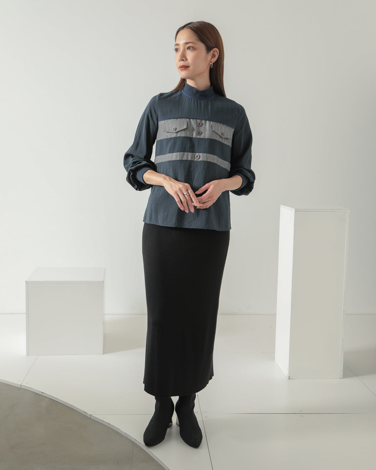 stripe switching high neck