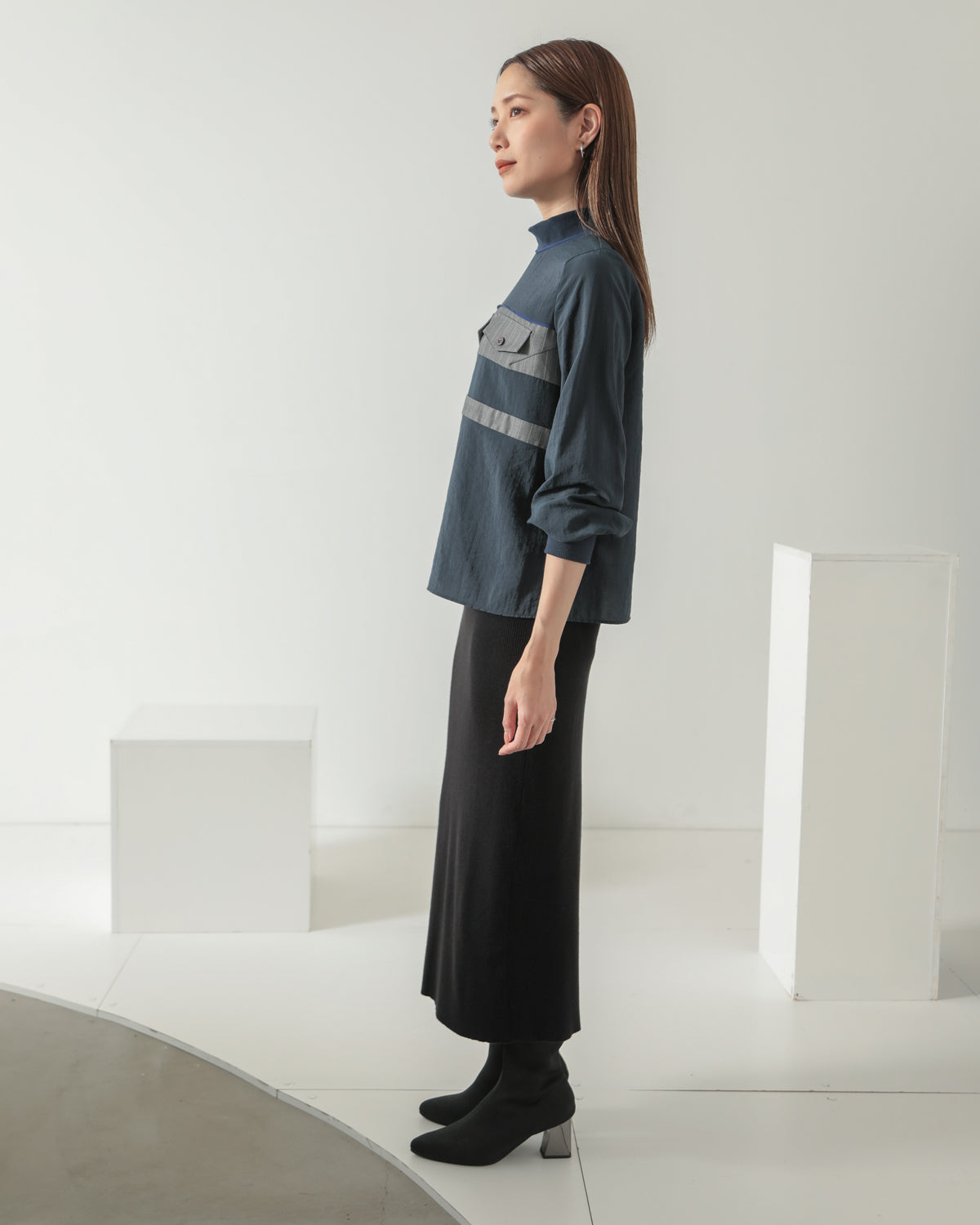 stripe switching high neck