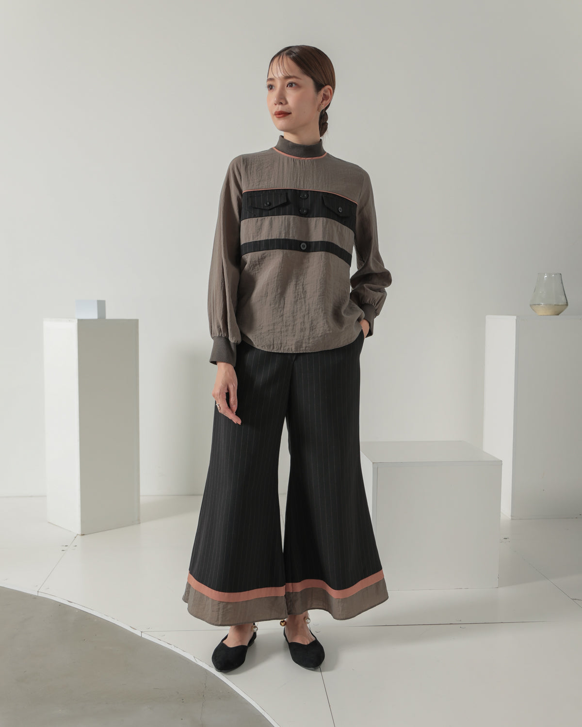 stripe switching high neck