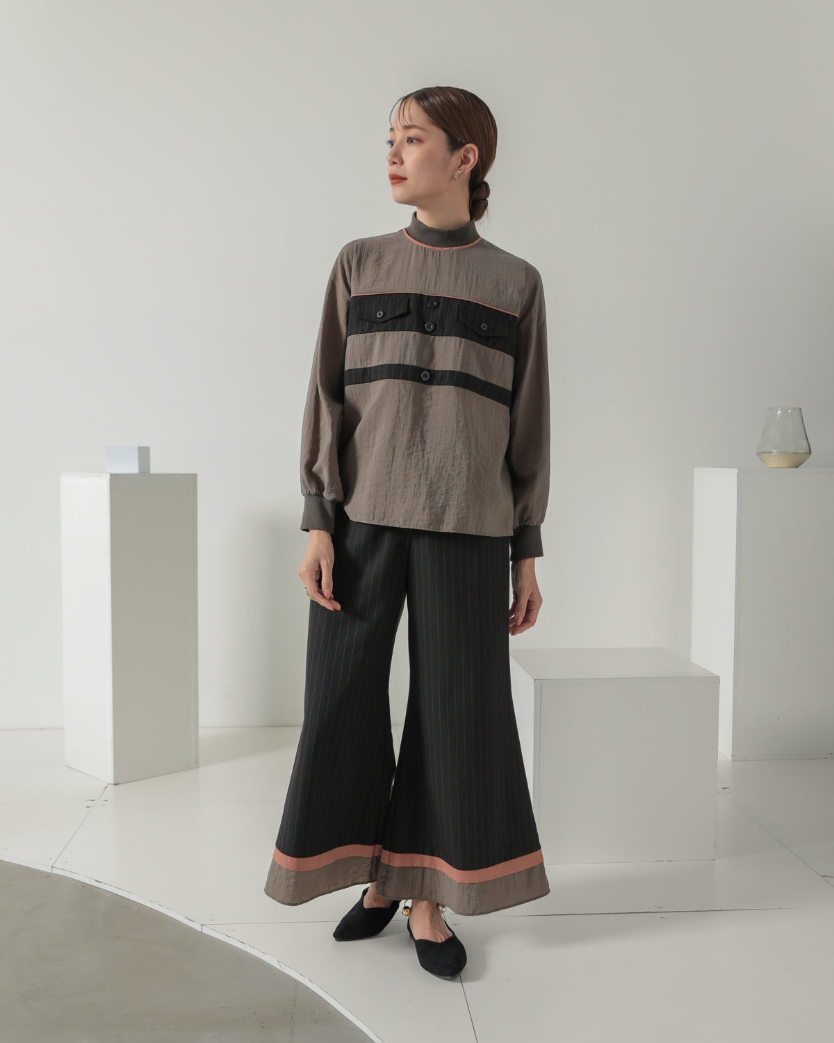 stripe switching high neck