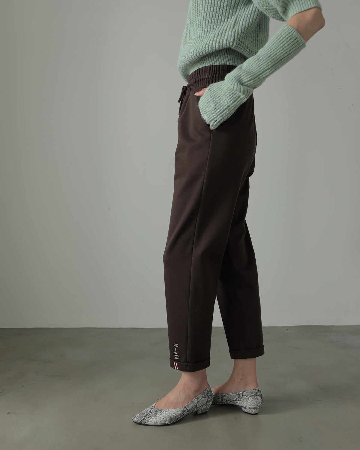 embroidered hem pants