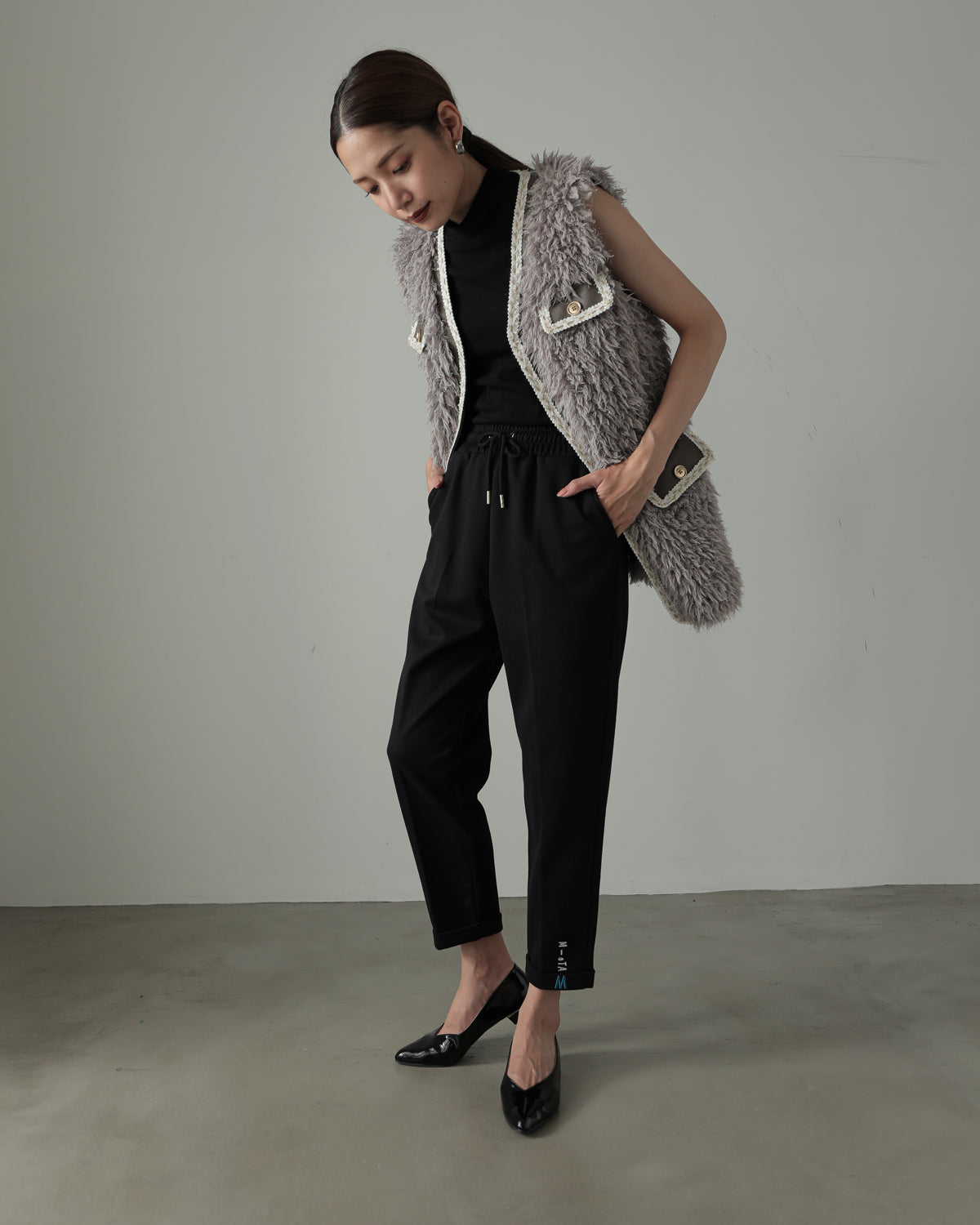 embroidered hem pants