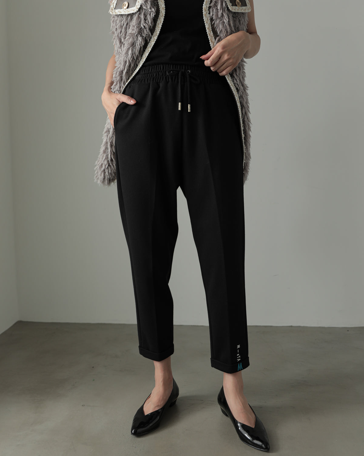 embroidered hem pants
