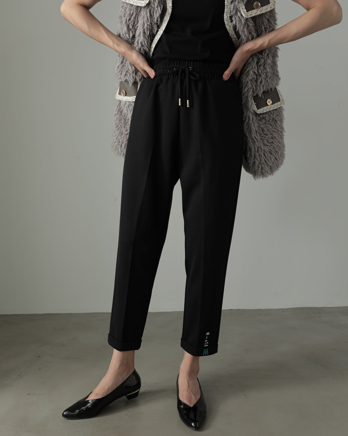 embroidered hem pants