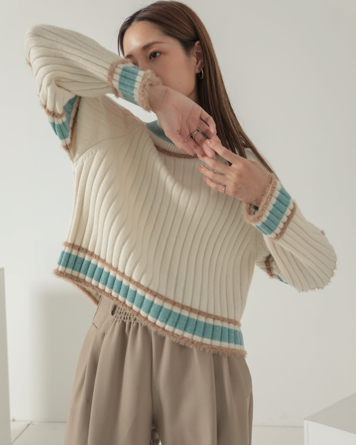 color combination ribbed pullover