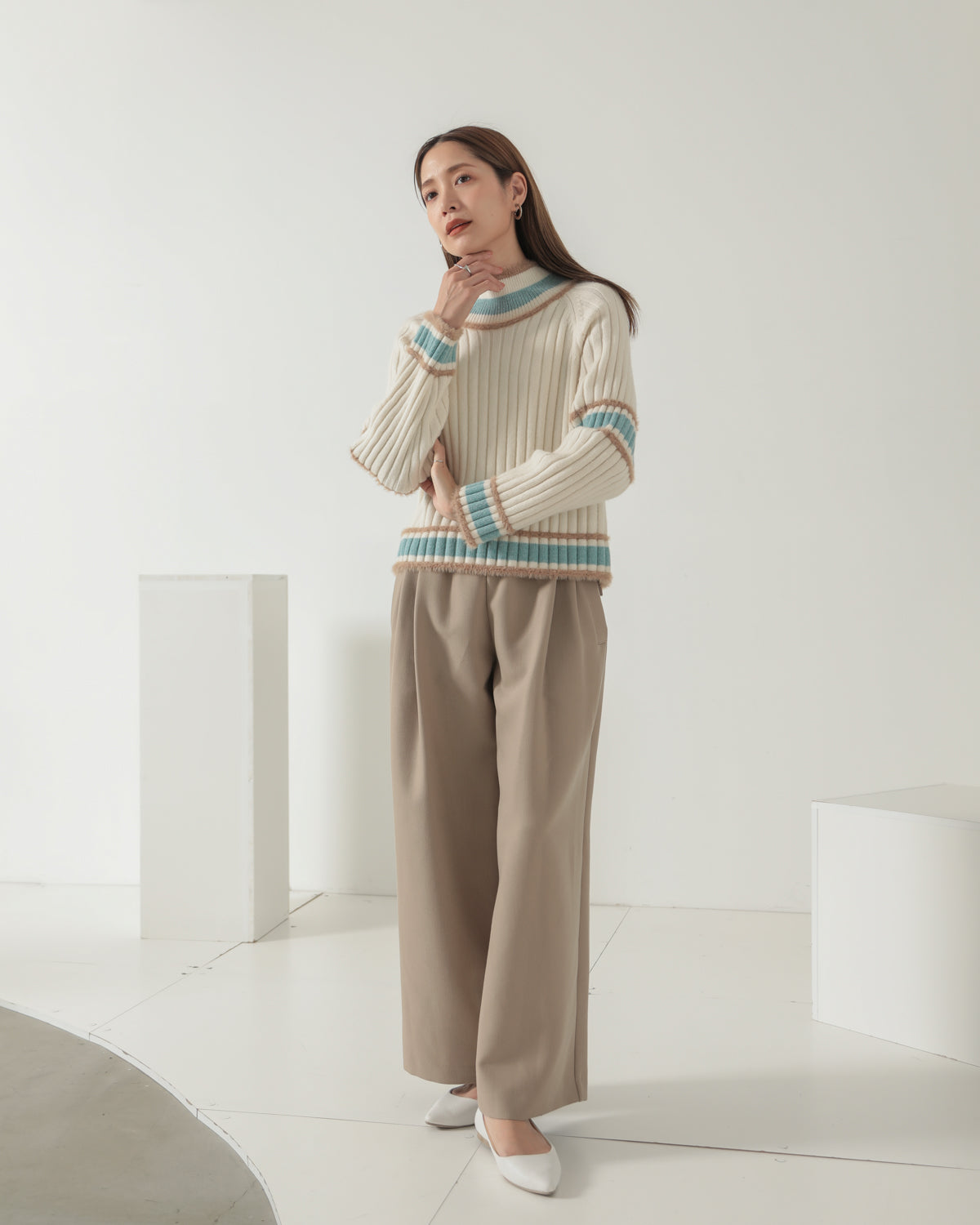 color combination ribbed pullover