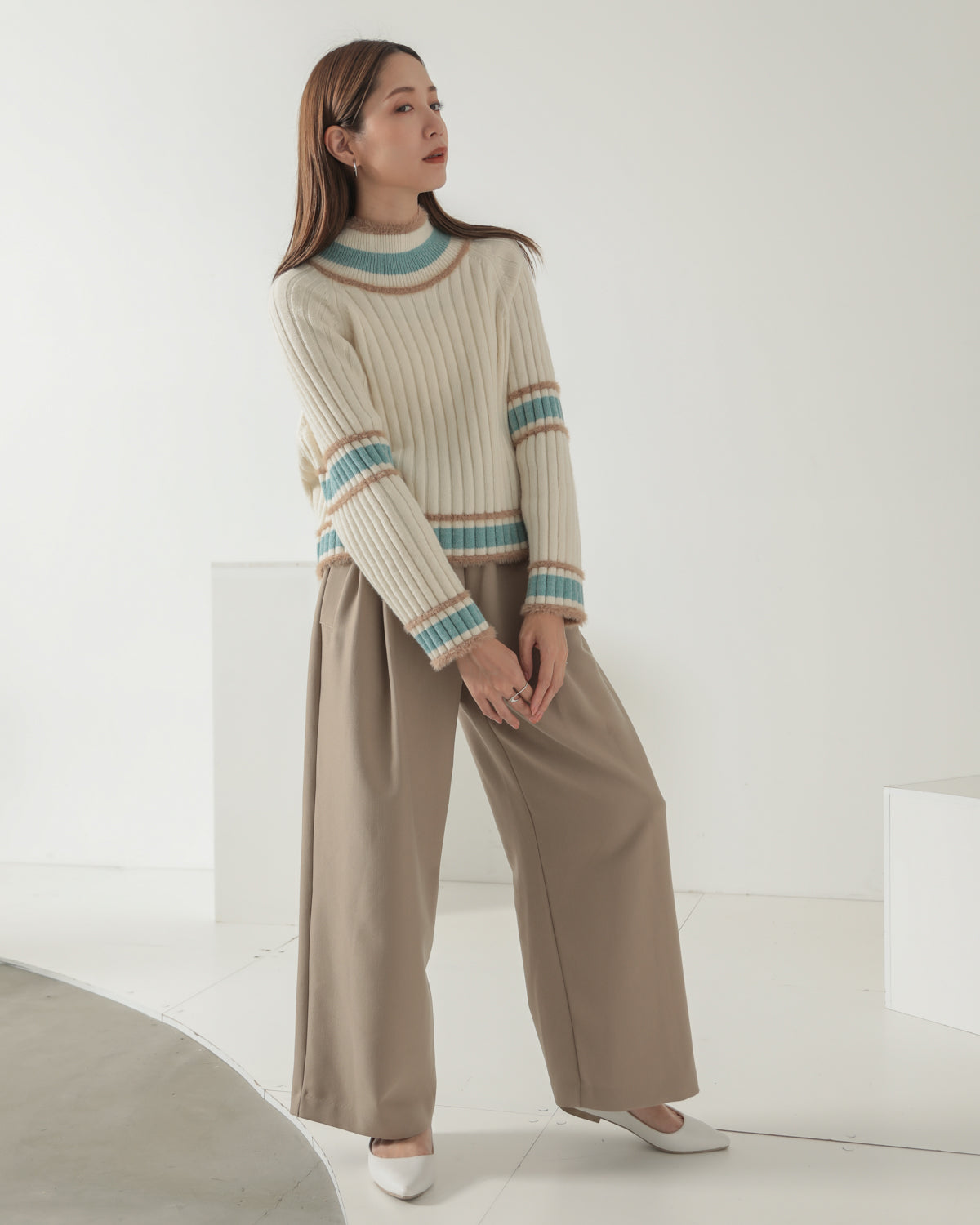 color combination ribbed pullover