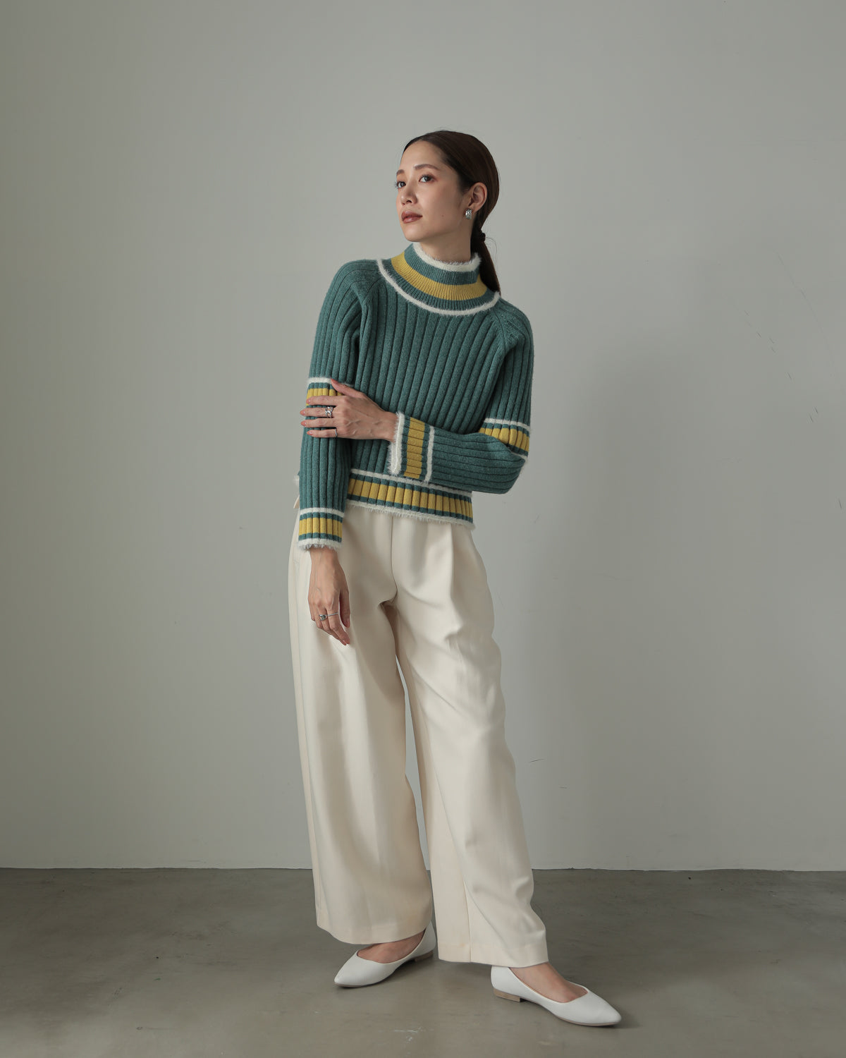 color combination ribbed pullover