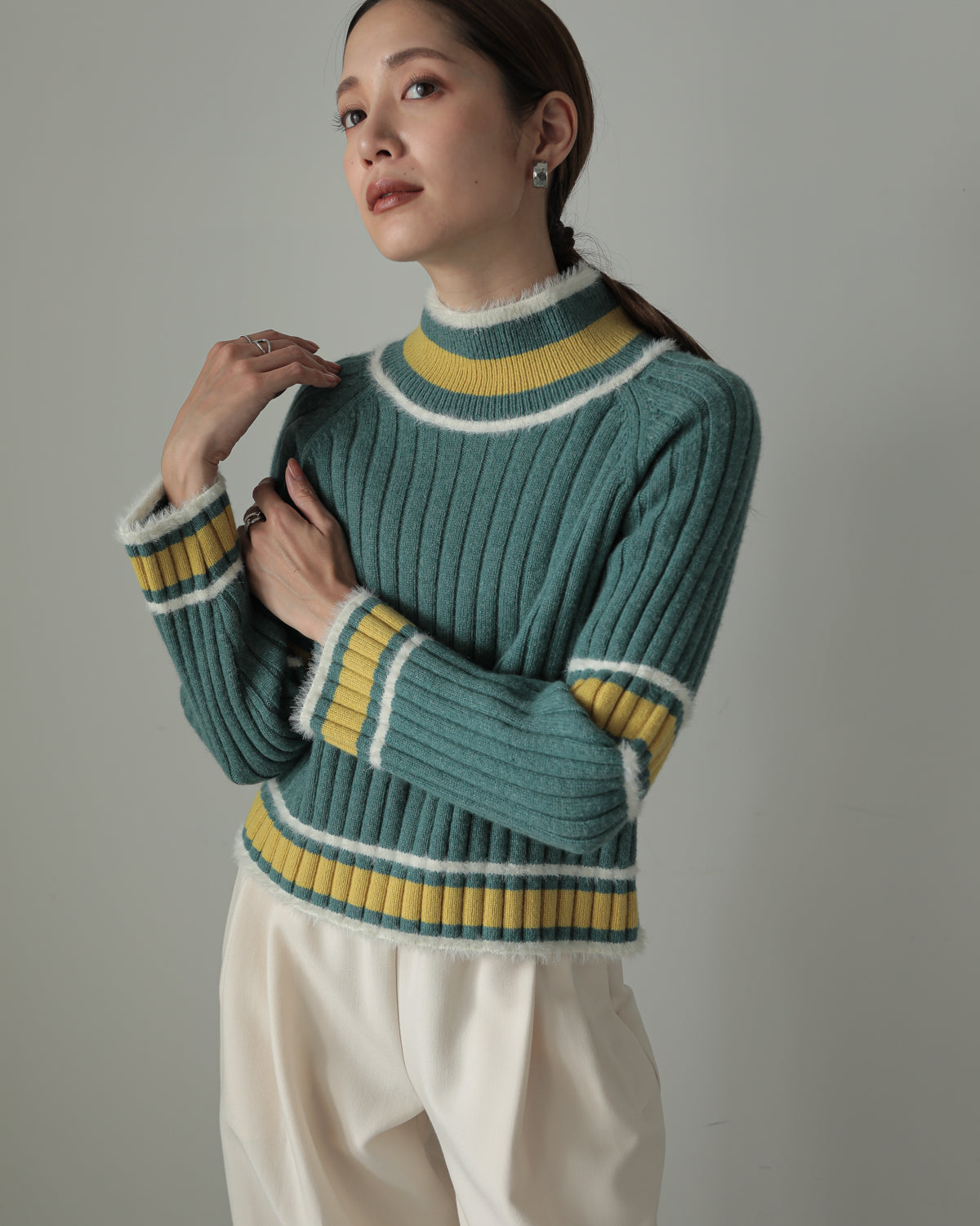 color combination ribbed pullover