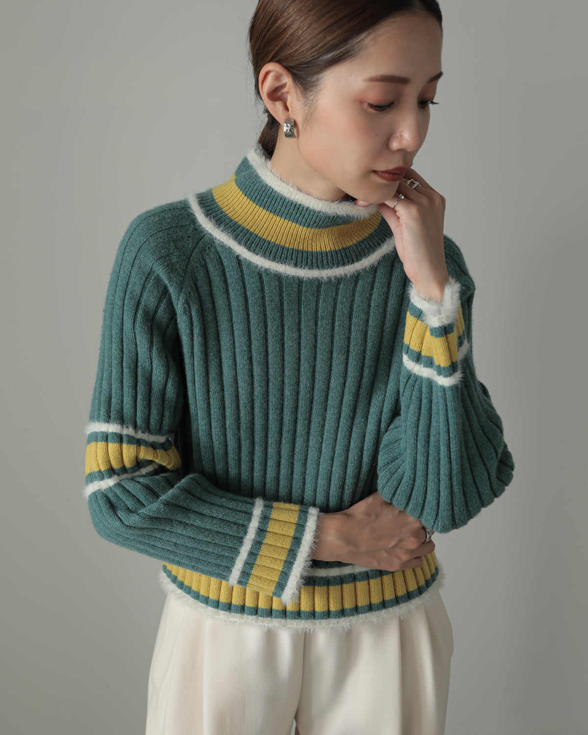 color combination ribbed pullover