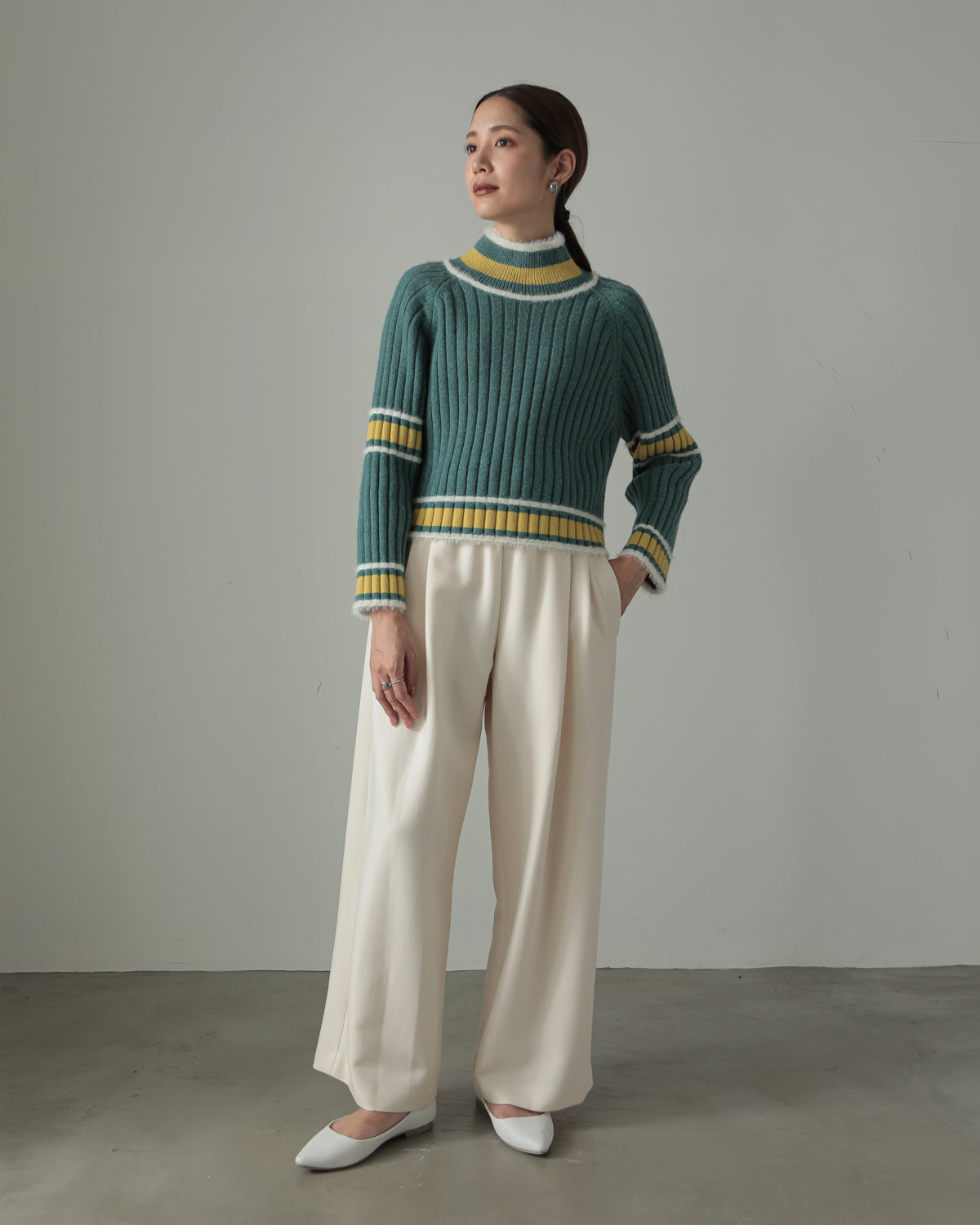 color combination ribbed pullover