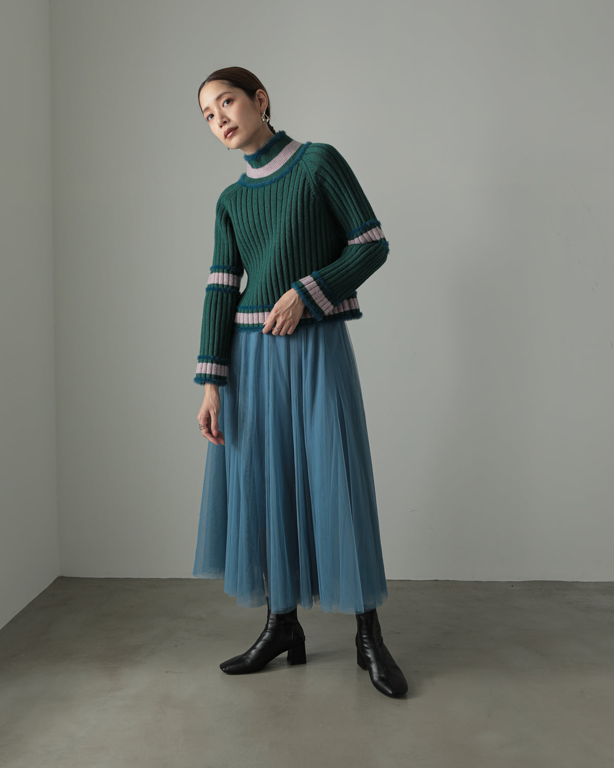 color combination ribbed pullover