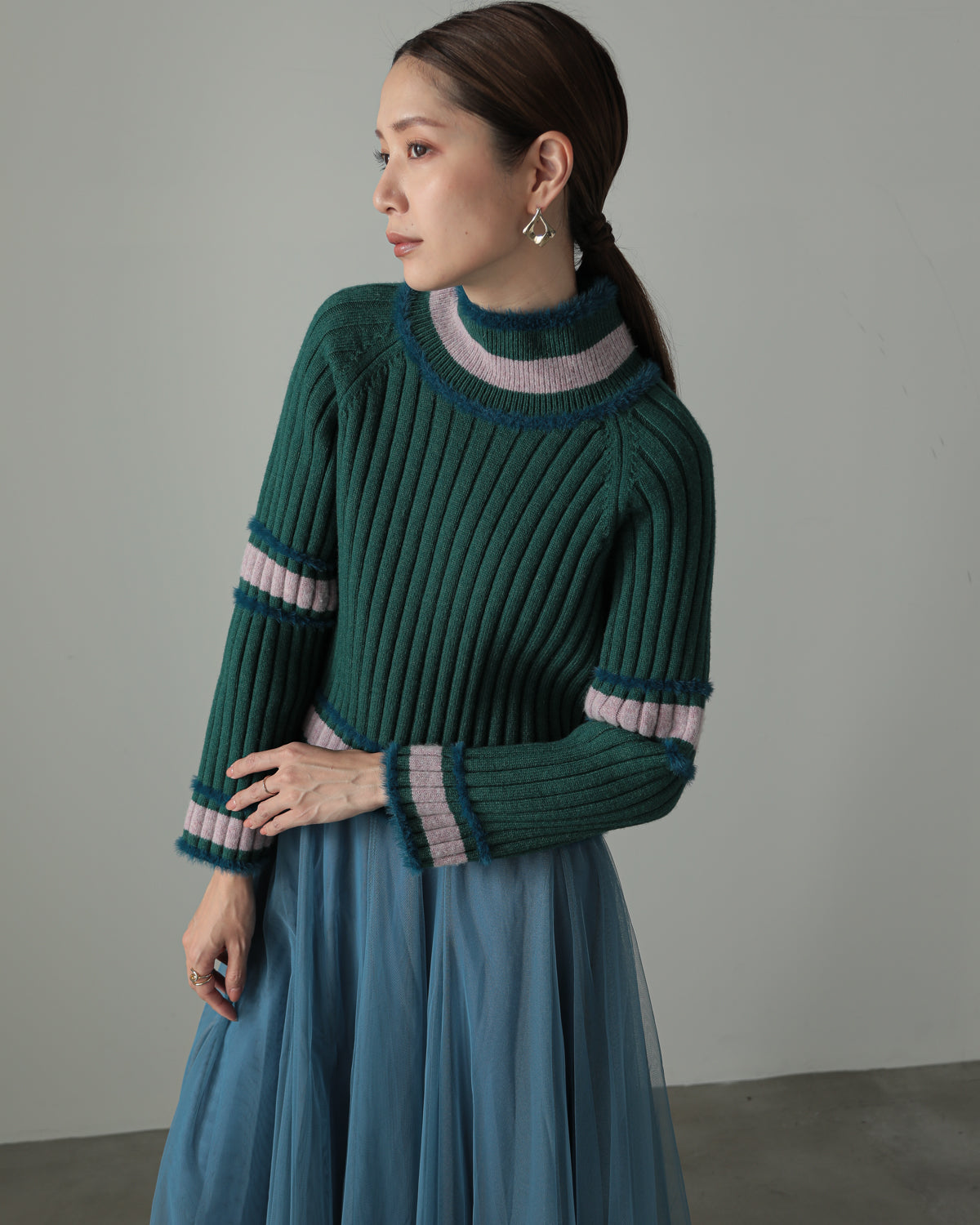 color combination ribbed pullover