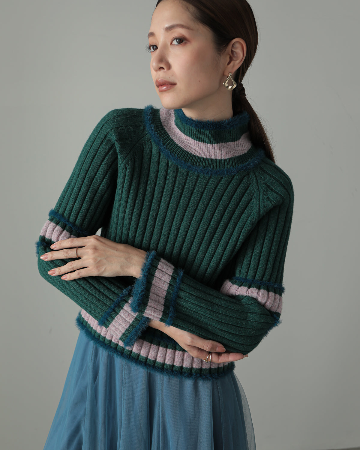 color combination ribbed pullover