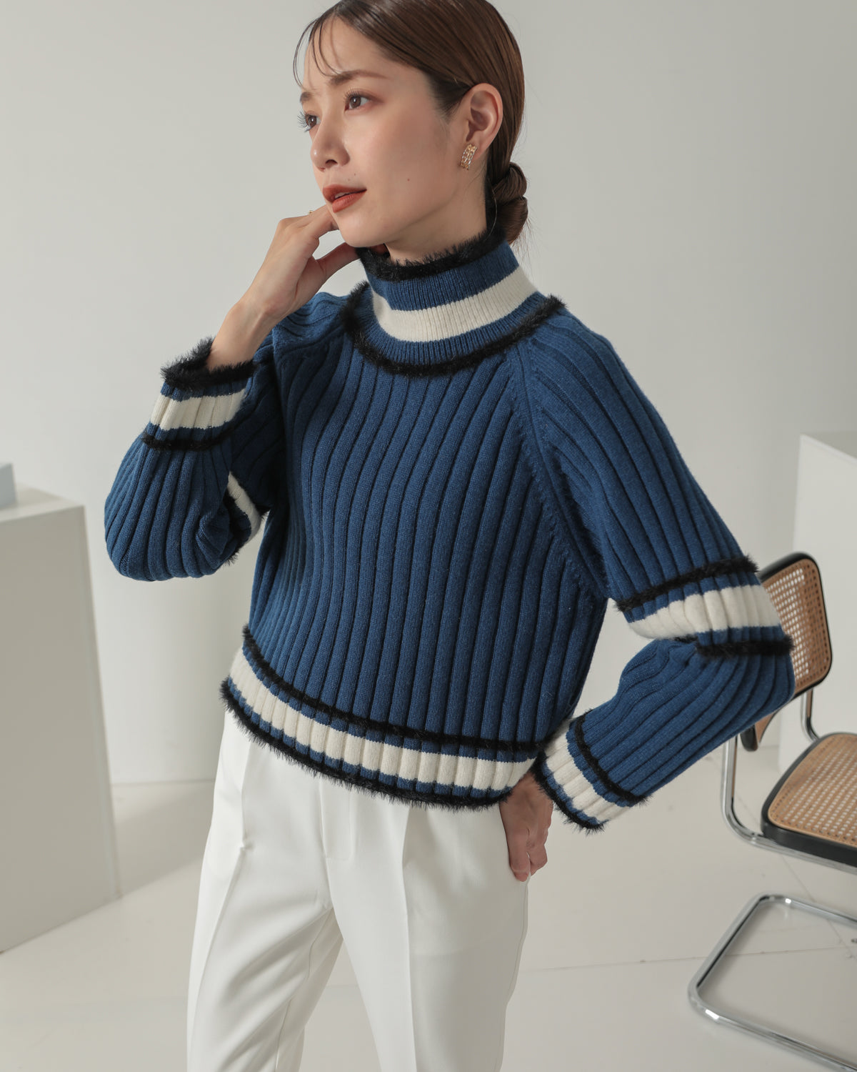 color combination ribbed pullover