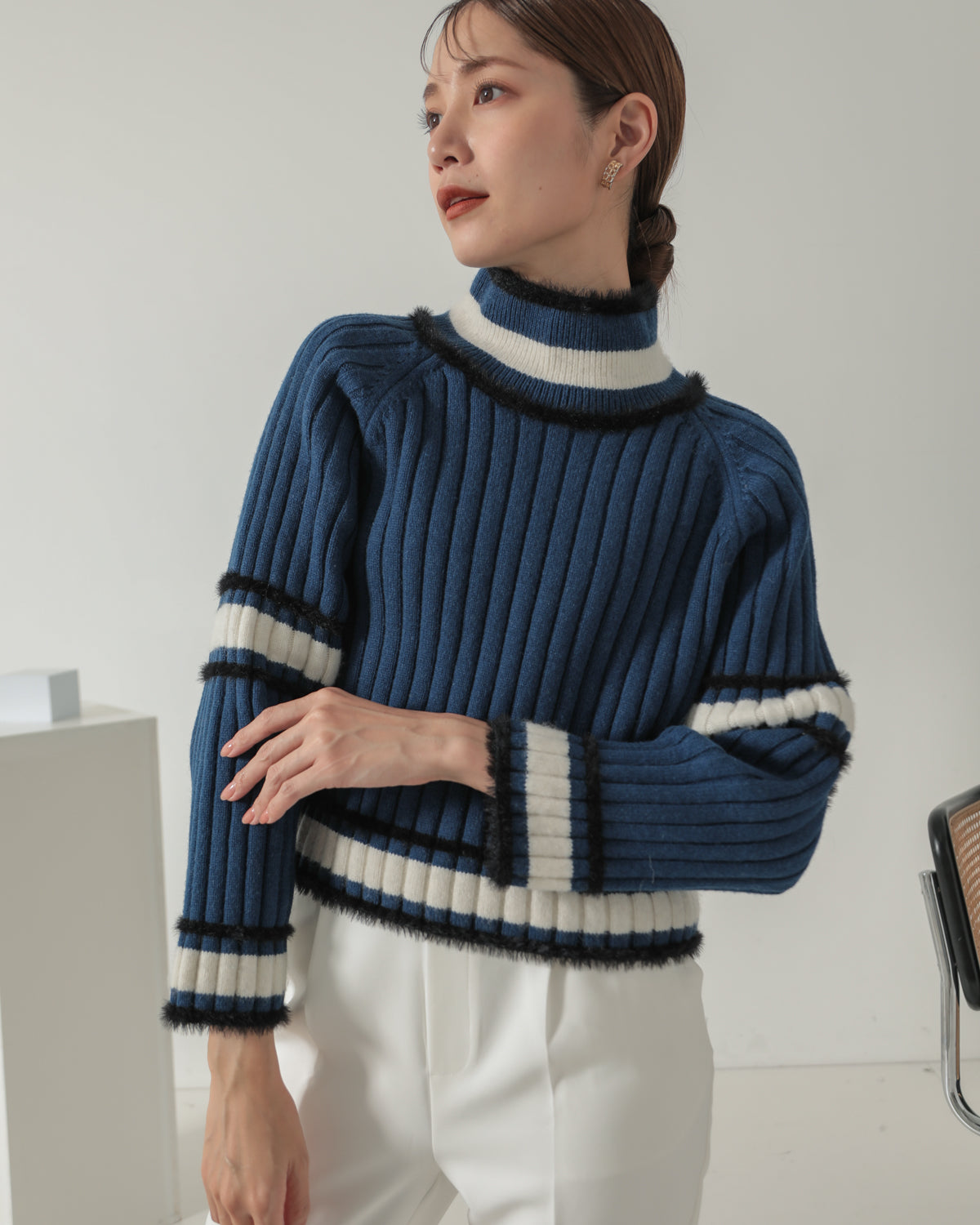 color combination ribbed pullover