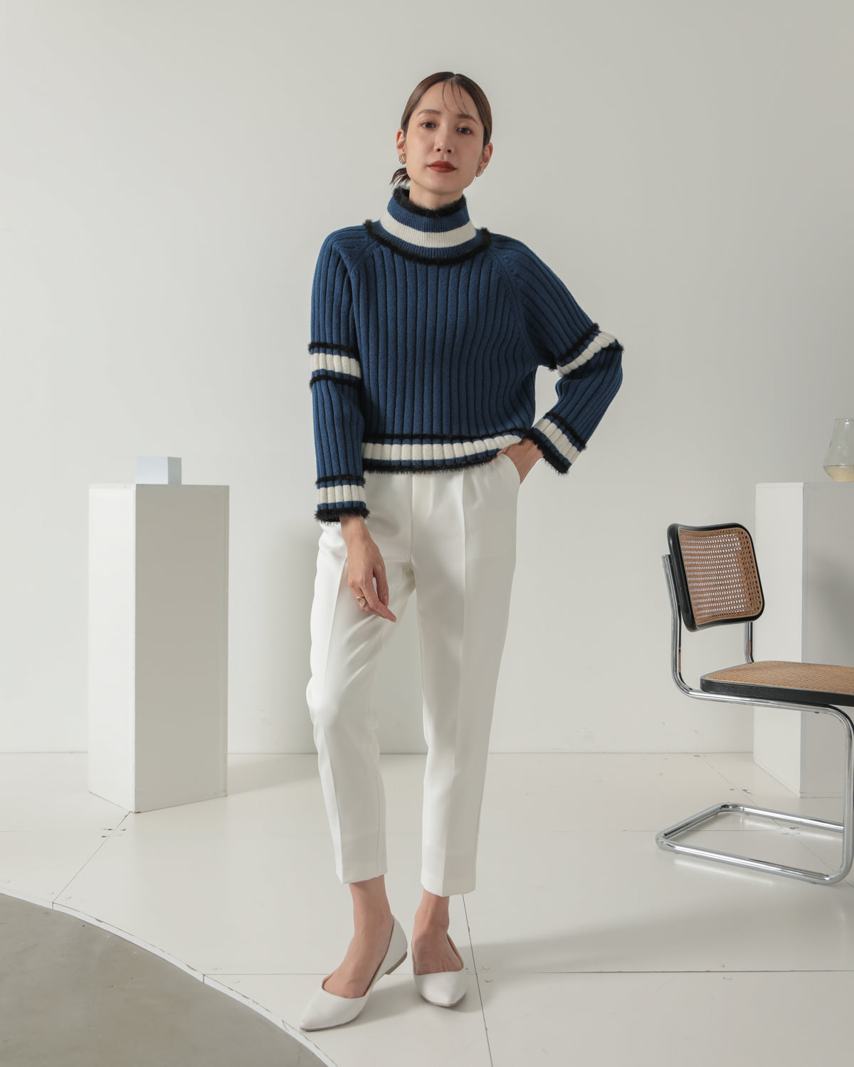 color combination ribbed pullover