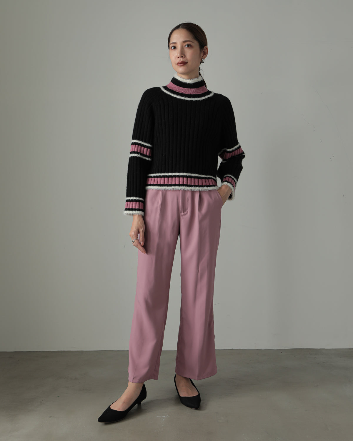 color combination ribbed pullover