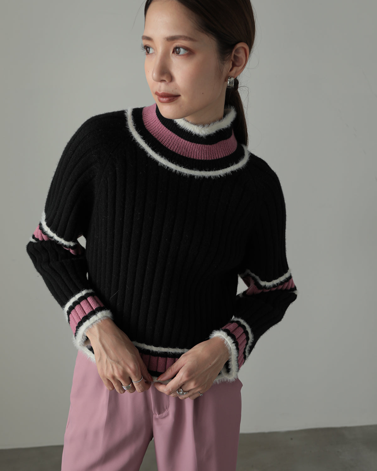 color combination ribbed pullover