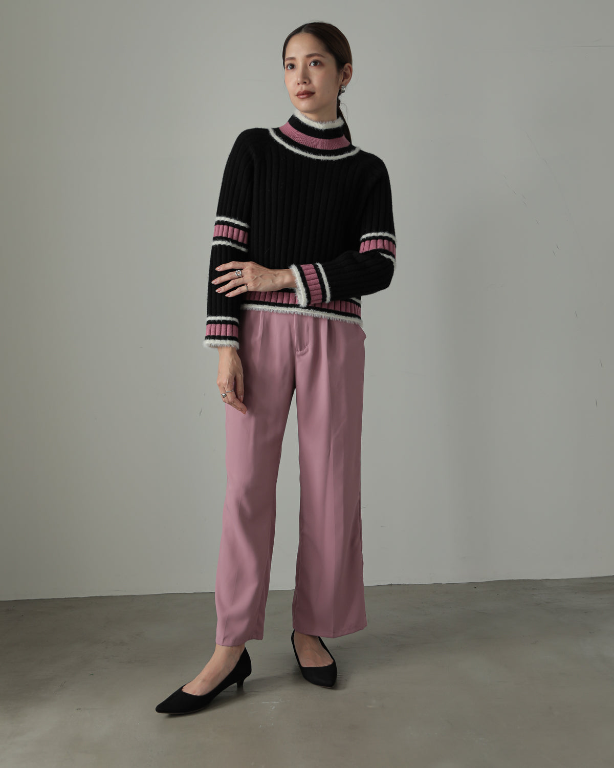 color combination ribbed pullover