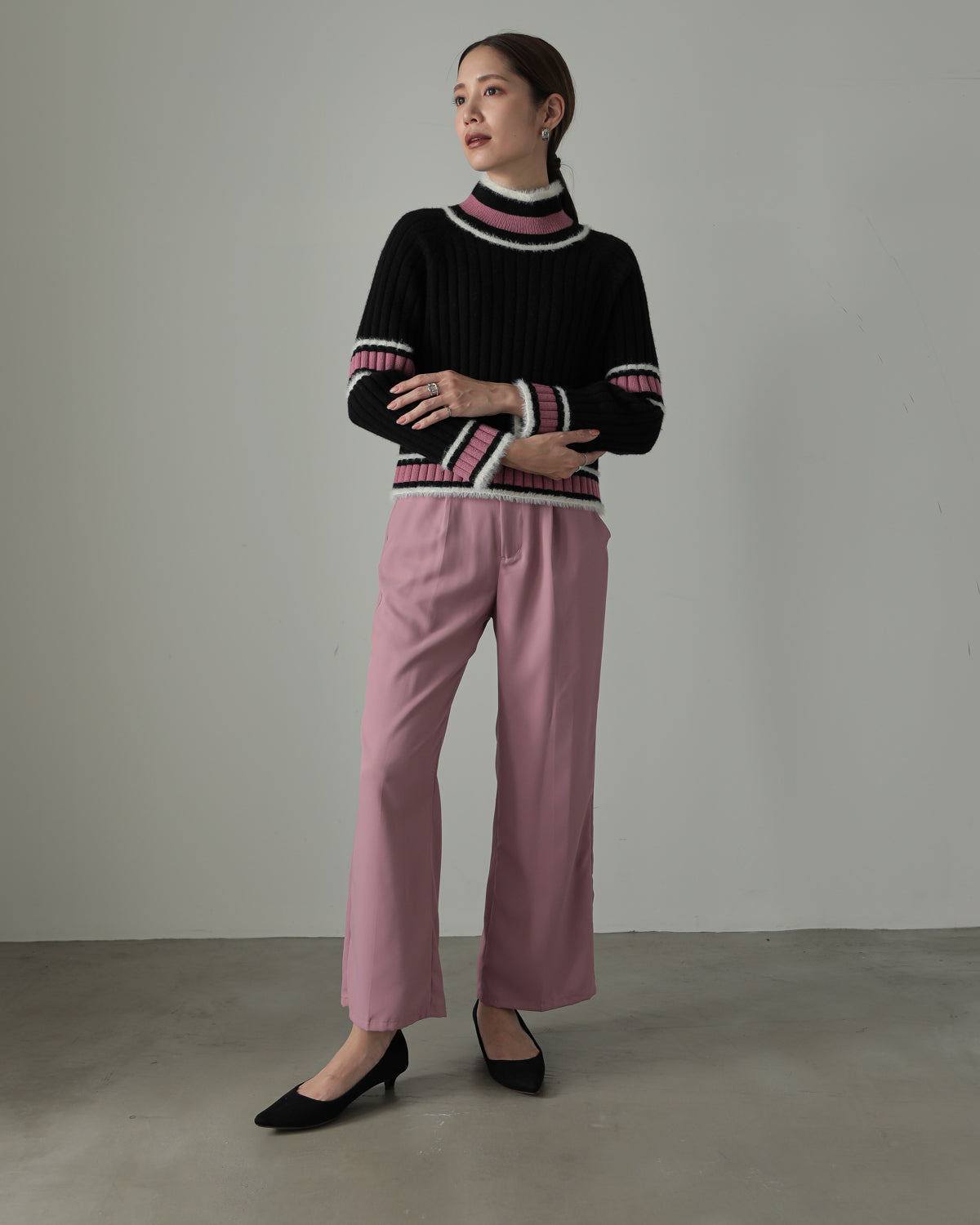 color combination ribbed pullover