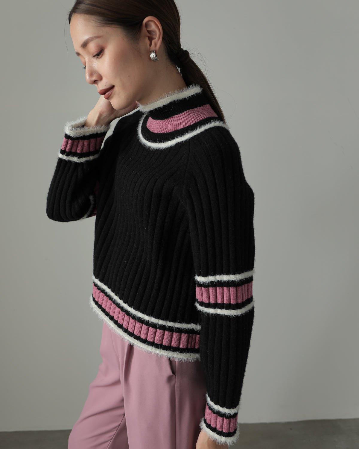 color combination ribbed pullover