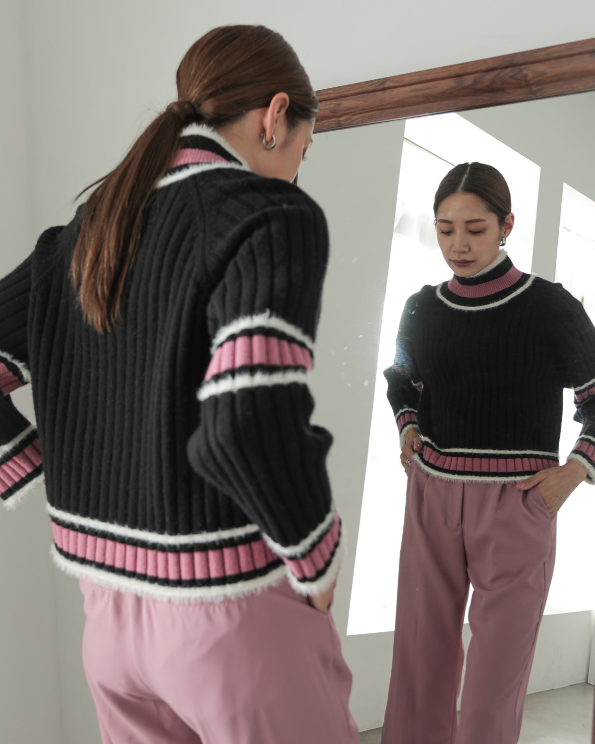 color combination ribbed pullover