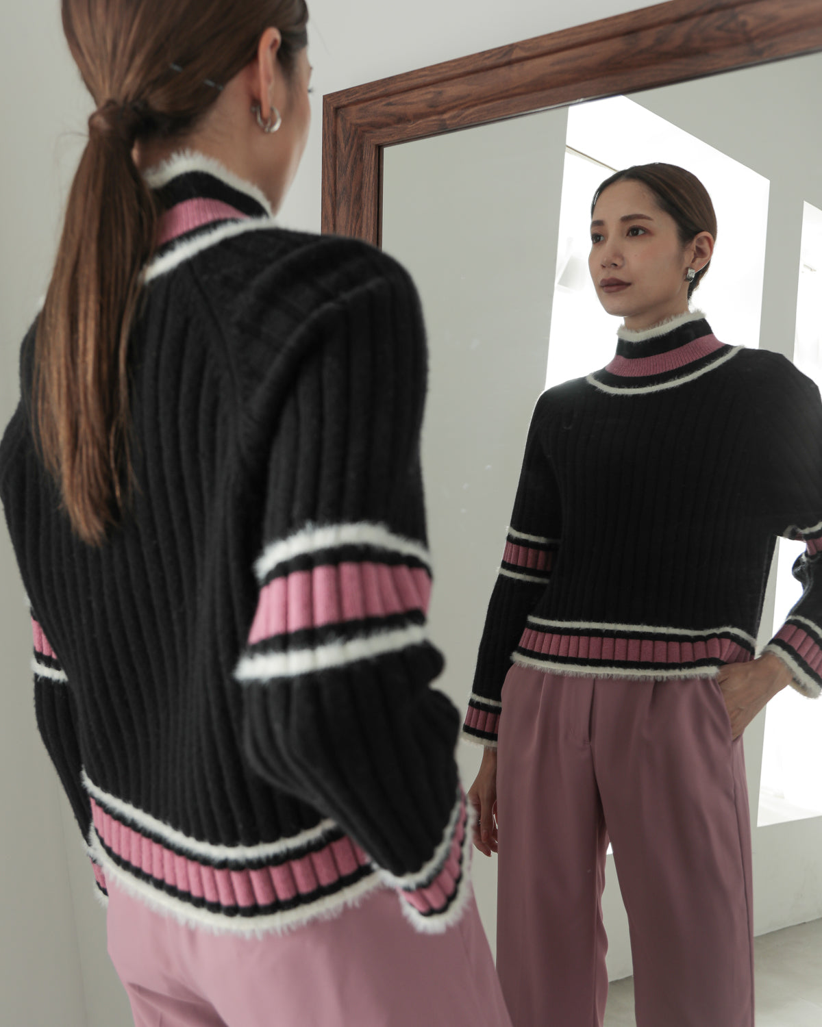color combination ribbed pullover
