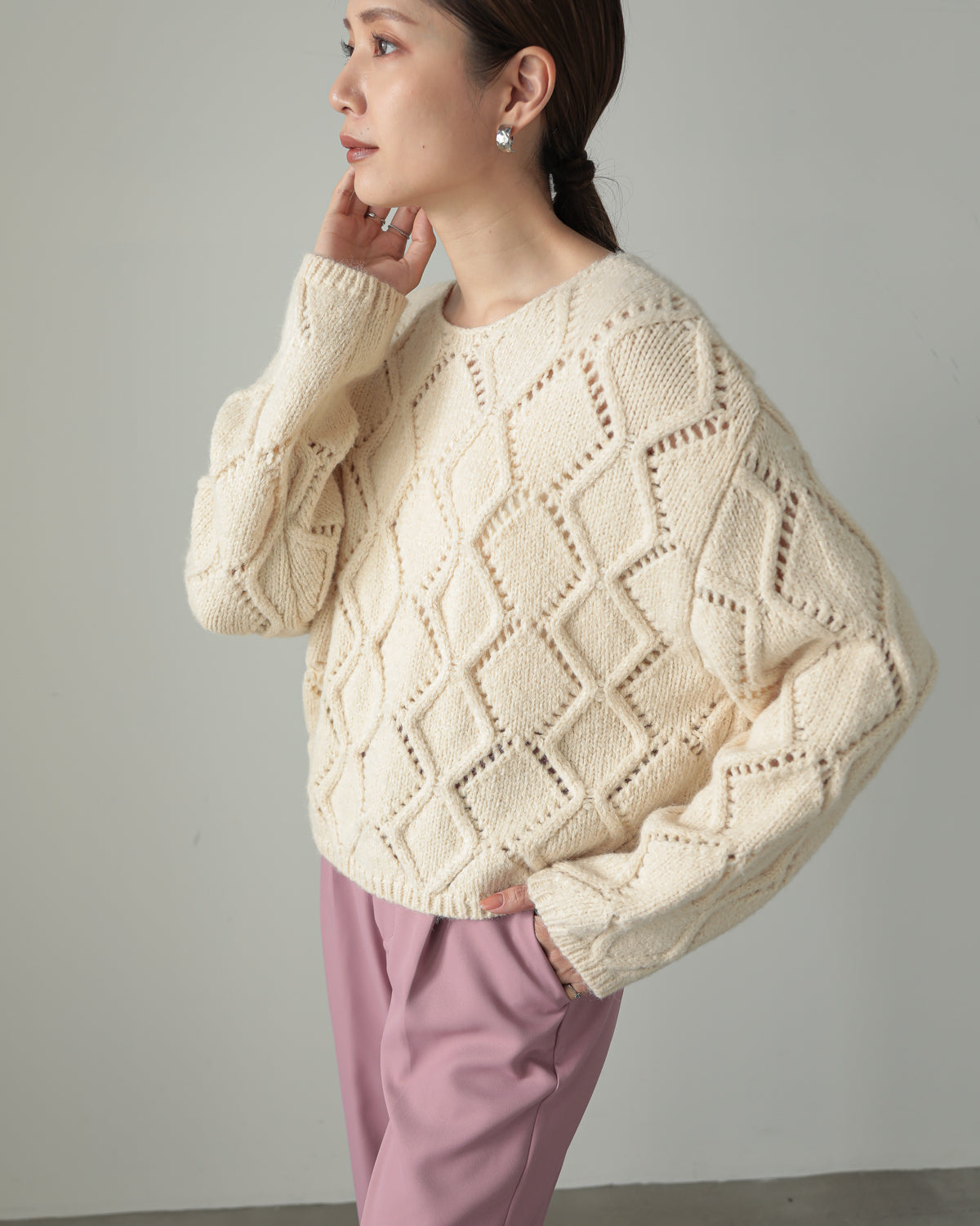 diamond pattern knitted pullover