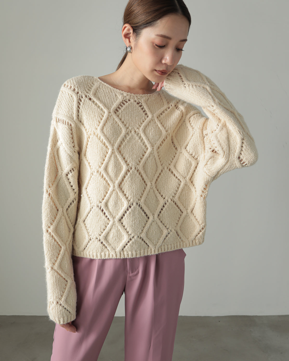 diamond pattern knitted pullover