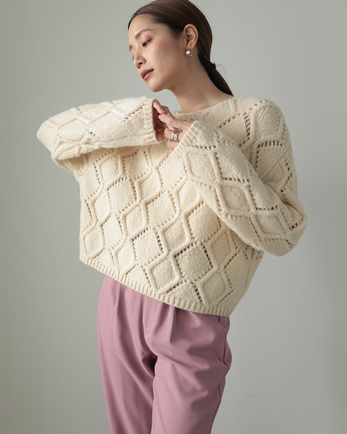 diamond pattern knitted pullover