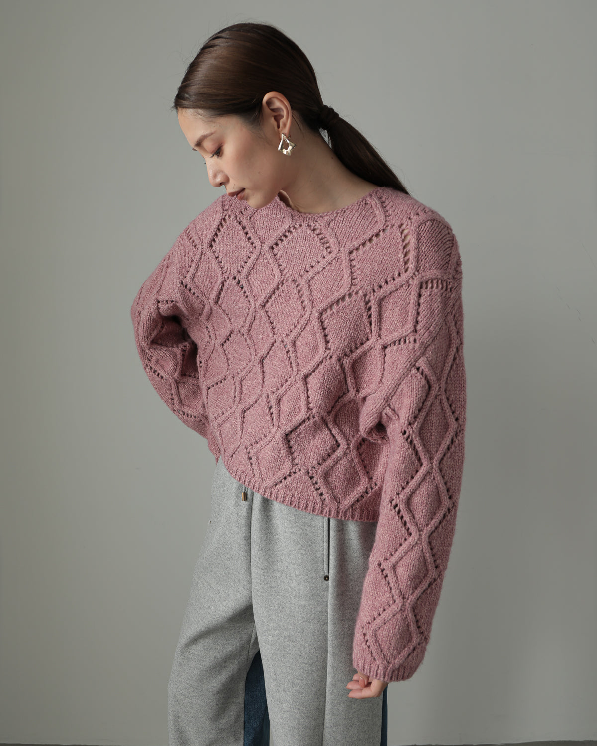 diamond pattern knitted pullover