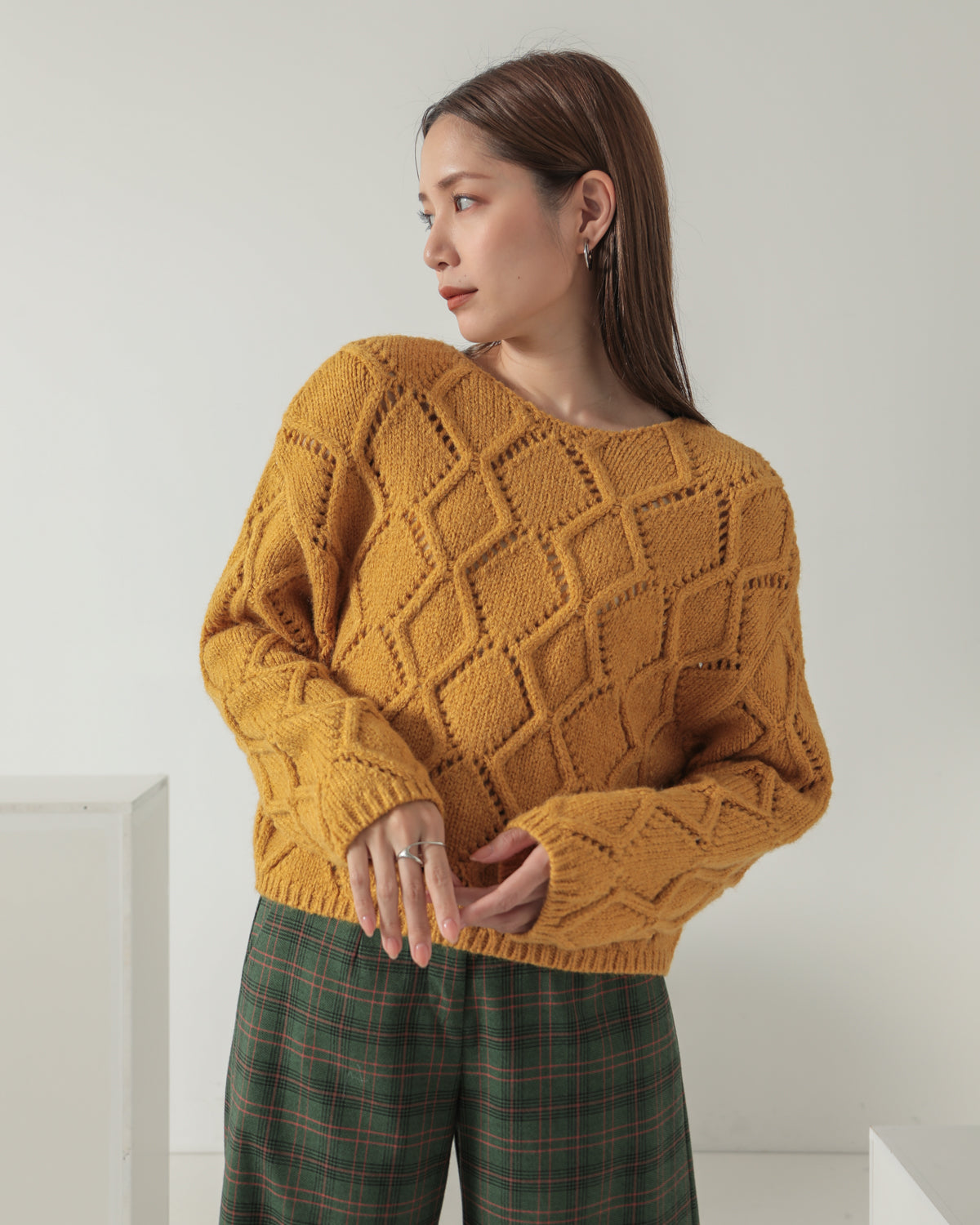 diamond pattern knitted pullover