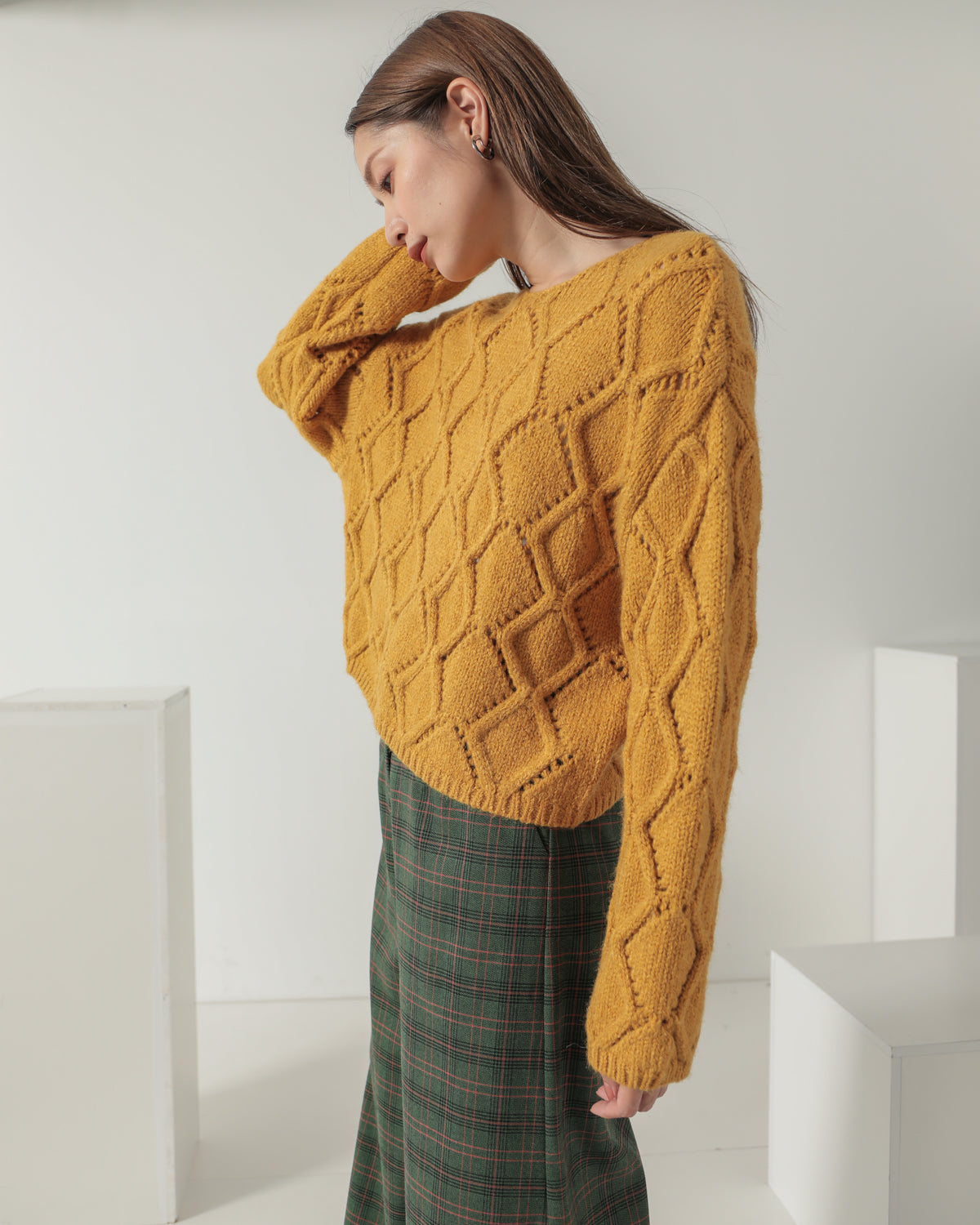 diamond pattern knitted pullover