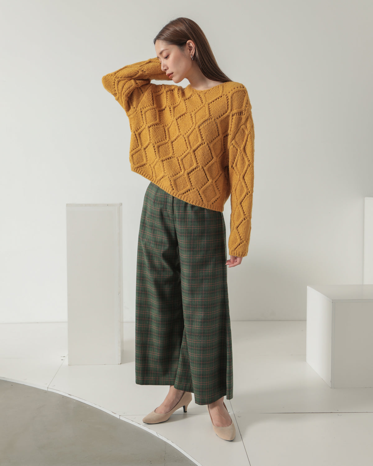 diamond pattern knitted pullover