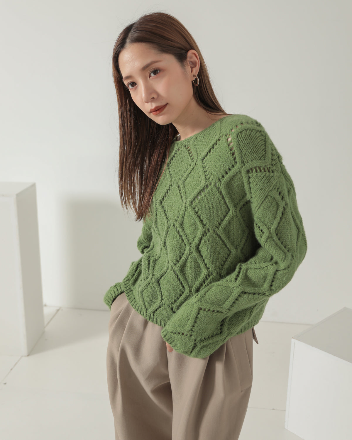 diamond pattern knitted pullover
