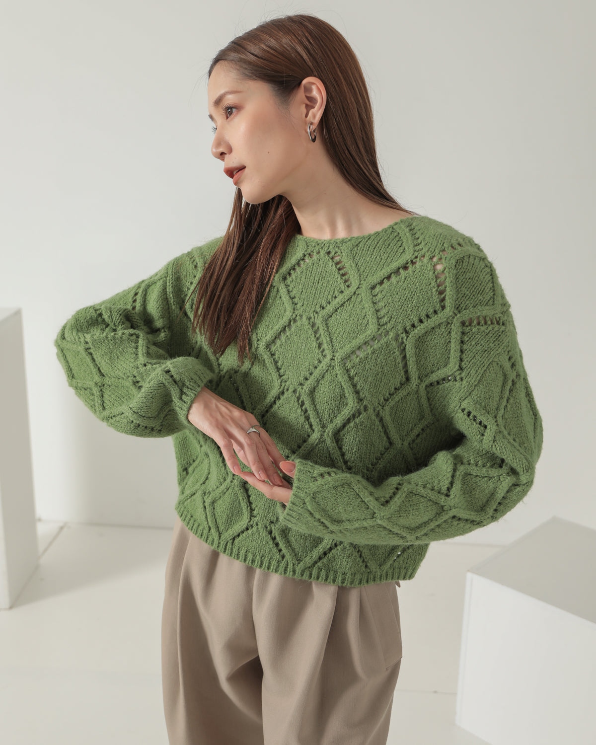 diamond pattern knitted pullover