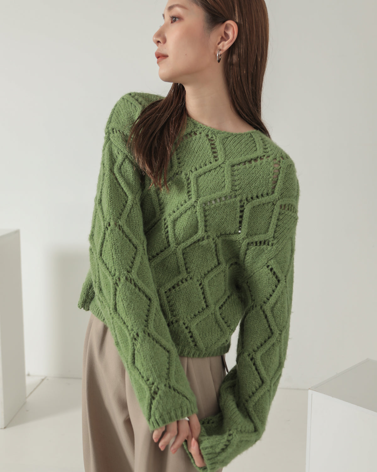 diamond pattern knitted pullover
