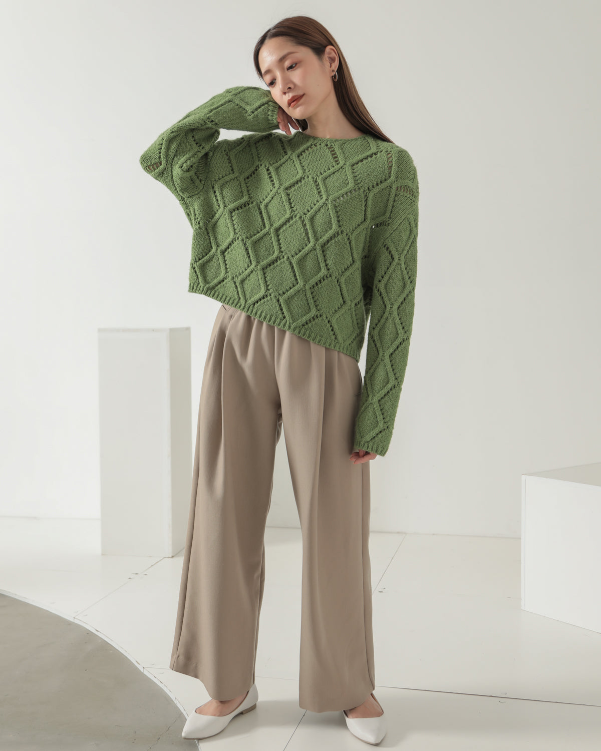 diamond pattern knitted pullover