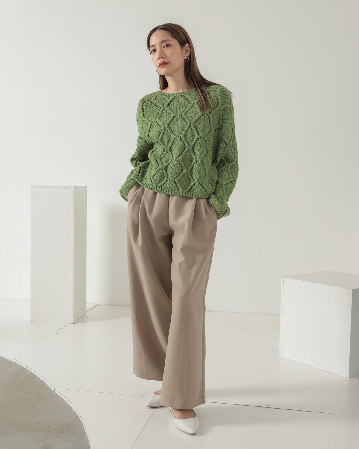 diamond pattern knitted pullover