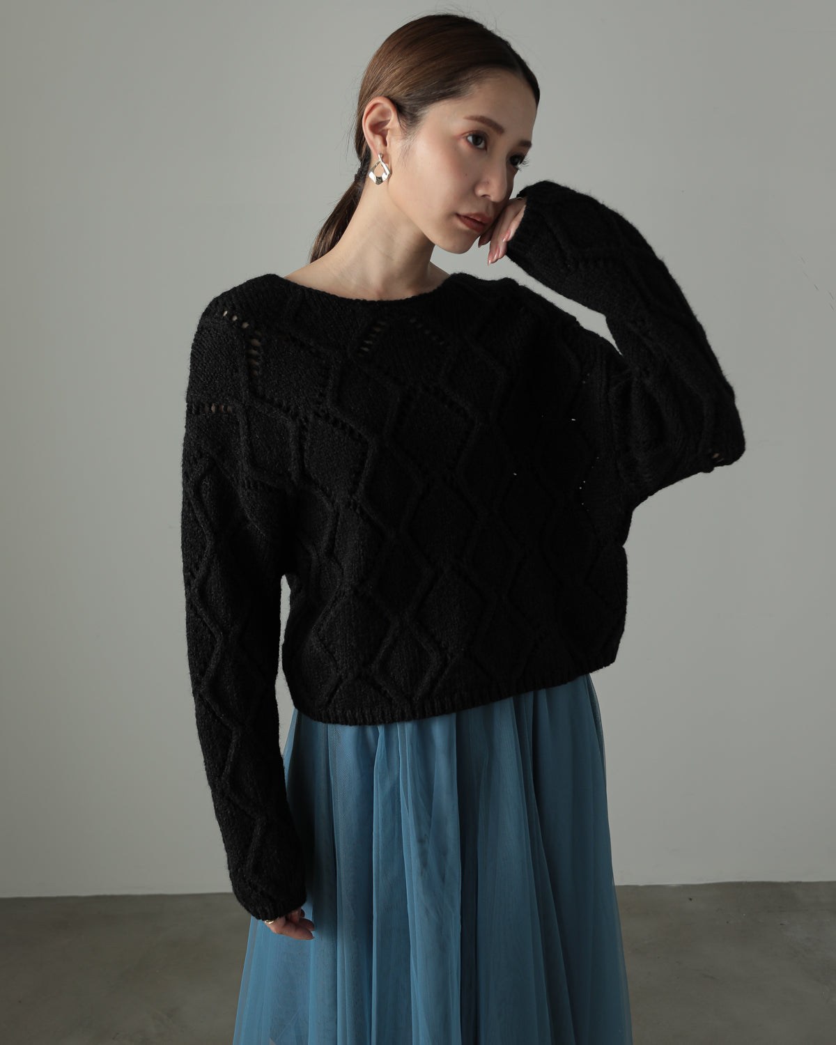 diamond pattern knitted pullover
