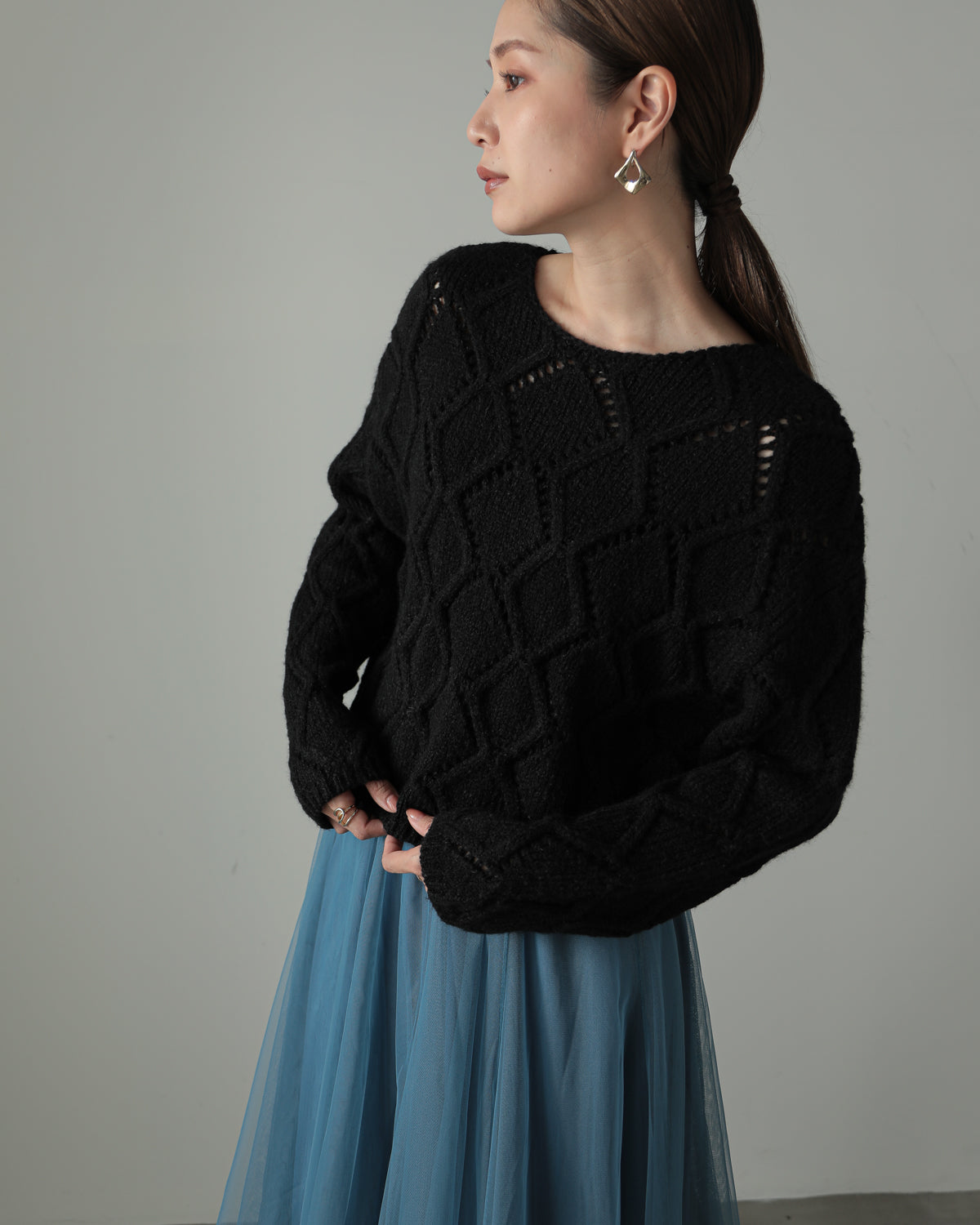 diamond pattern knitted pullover