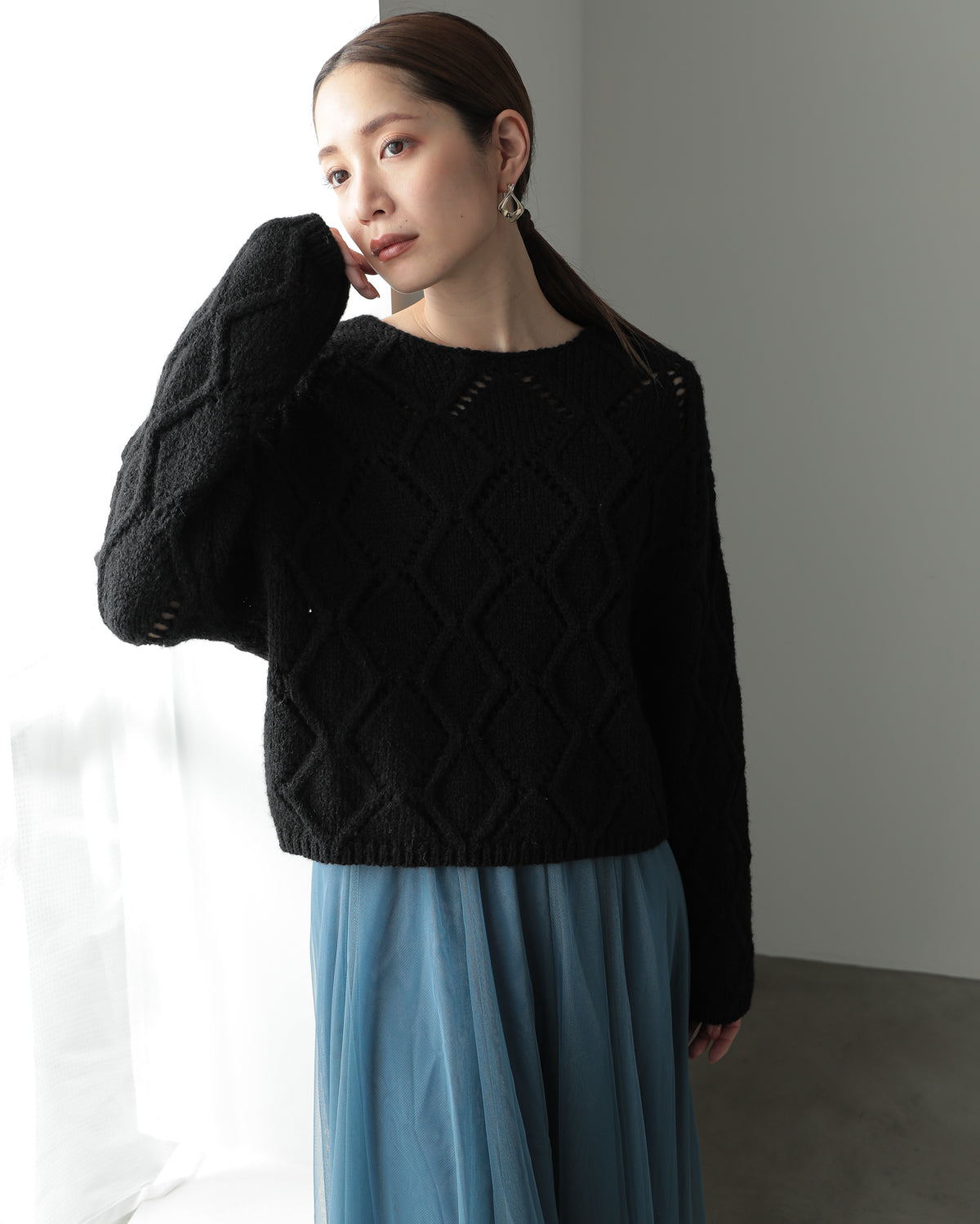 diamond pattern knitted pullover